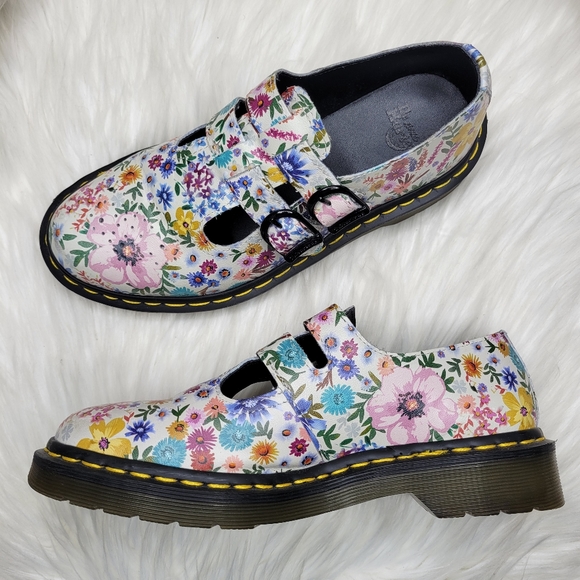 Doc Martens 8065 Wanderlust Floral Mary Jane Shoes in Bone/Mallow Pink Sz 7 RARE - Picture 4 of 13